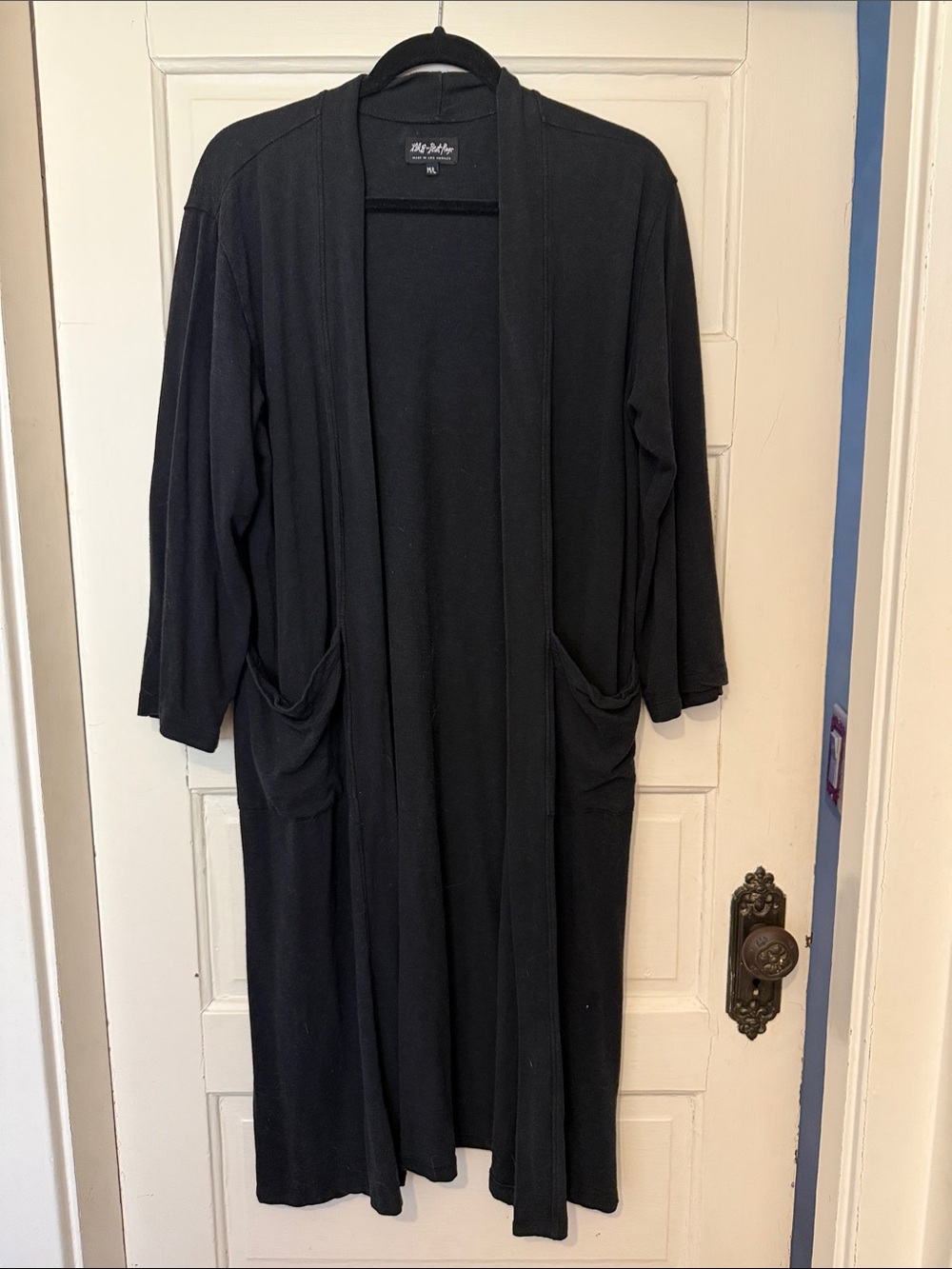 Long Black Open-Front Women's Cardigan with Pockets